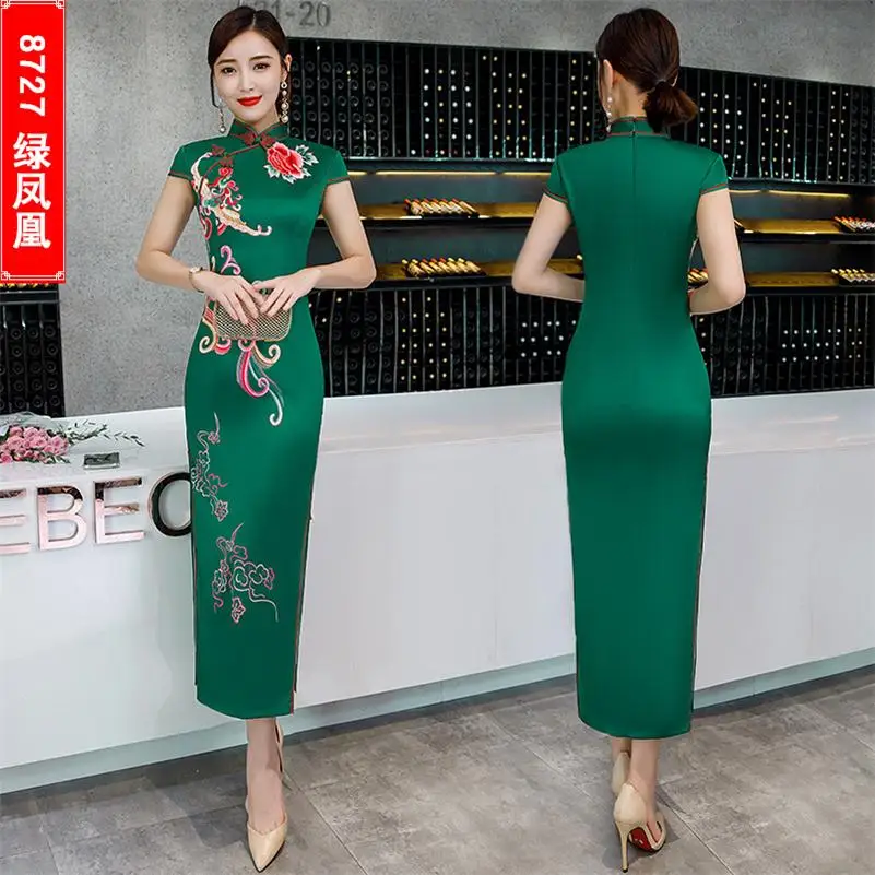 New Elegant Retro Dressing Gown Women Chinese Tradition Dress Qipao Printing Cheongsam Plus Size S-4XL