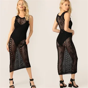 

Beach Tunics Woman Women's Beachwear Covered Swimsuit Cover Up Womens Tunic Women New Knitting Hollow Crochet Vest Dress Skirt