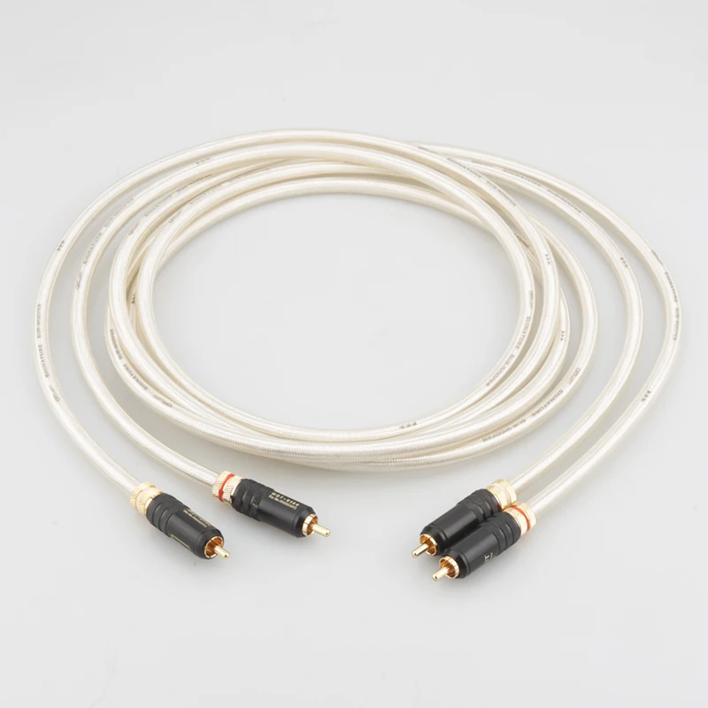 

Free shipping Hifi Signature OFC Silver Platedr Interconnect Cable With 0144 Gold Plated RCA plugs
