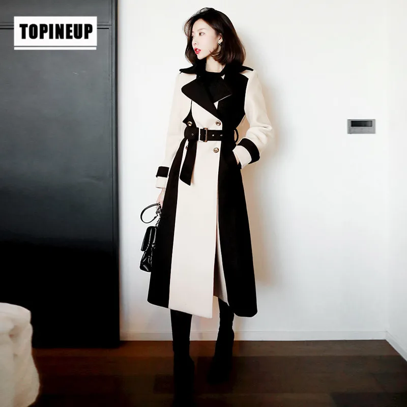 

Brand famous New 2019 Runway woolen blends , Plus size warm coats outerwear Patchwork design overcoats