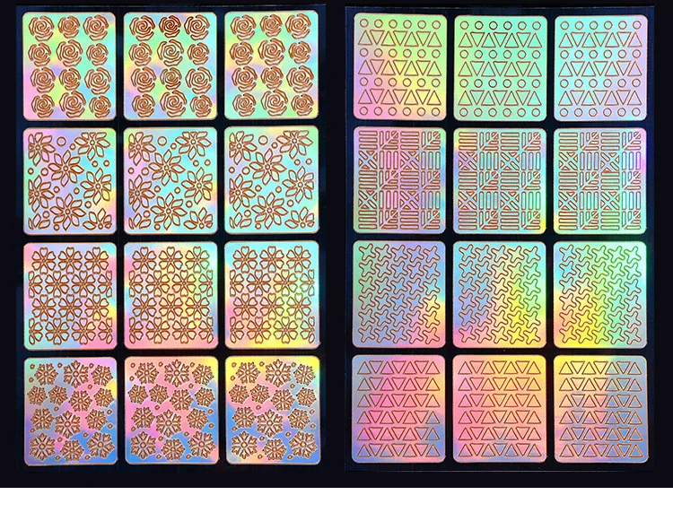 Перекрестная граница наклейки для ногтей симфония лазерные накладные ногти стикер 24-Маникюр Французский Клей Бумага Шаблон моделирования