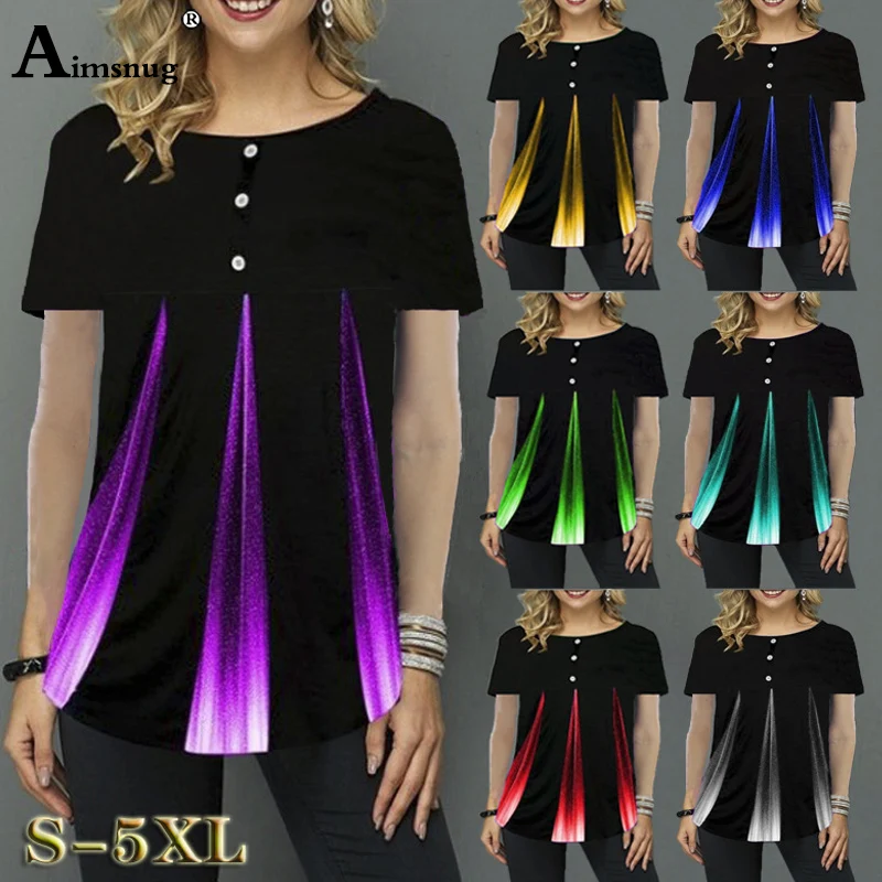 

2020 Women Plus Size 4xl 5xl Summer Print Tops Single-breasted Short Sleeve Female T-Shirt Oversized Casual Loose Tee Shirt