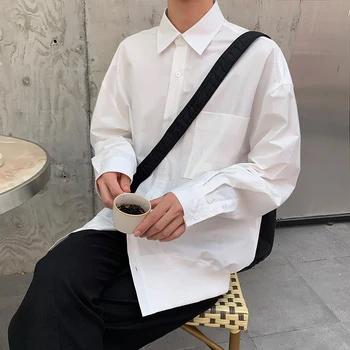 

Men's shirt 2020 spring new slim-fit, all-purpose shirt with solid roof-sleeve loose casual personality youth men's wear