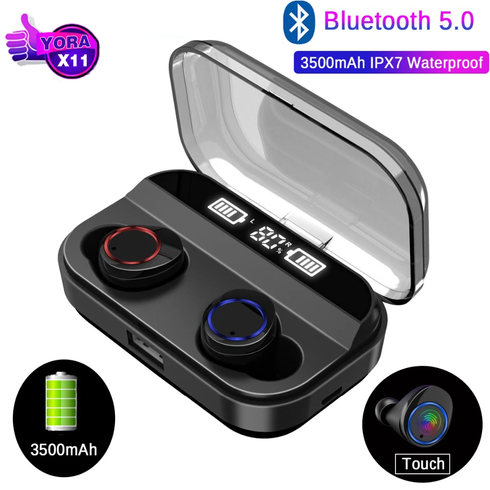 X11 TWS 5,0 Bluetooth 9D стерео наушники беспроводные наушники IPX7 водонепроницаемые наушники 3500 мАч зарядная коробка с разъемом питания