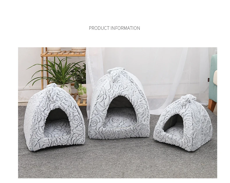 Brand New Cat Warm Cave Lovely Bow Design Puppy Winter Bed House Kennel Fleece Cats House for cat Soft Nest For Small Medium Pet