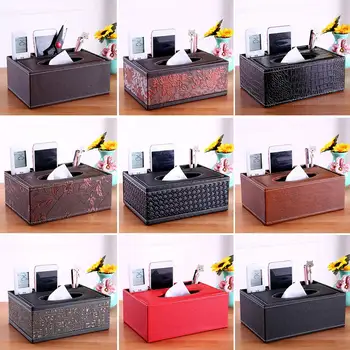 

Partitioned Design Faux Leather Tissue Box Home Desk Table Remote Control Phone Tissue Paper Napkin Storage Box Holder Organizer