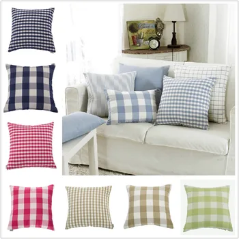 

Elegant 4 Pieces Cushion Covers 45x45 cm Cheap Grid Polyester Throw Pillow Cover for Car Home Decor Square Colored Pillowcase