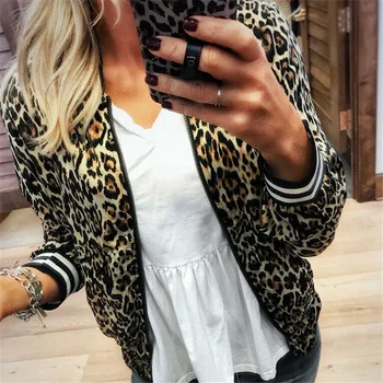 

Female 2019 New Chic Jacket Autumn Winter Sexy Leopard Jacket Print Long Sleeves Cardigan Zipper Keep Warm Coat chaqueta mujer