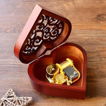 

Creative Heart Shaped Vintage Wood Carved Mechanism Musical Box Gift For Birthday/Valenti Love Heart Music Box For Girlfriend