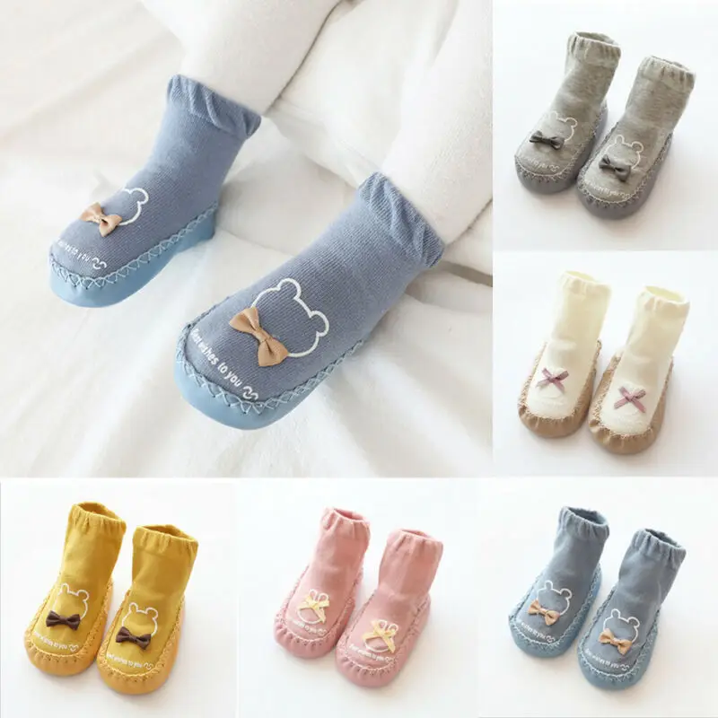Осенне-зимние носки для маленьких мальчиков и девочек милые Нескользящие хлопковые носки-тапочки с рисунком для малышей Детские носки-Тапочки