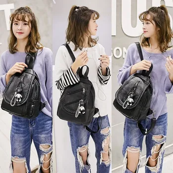 

Backpack Women's 2020 New Style Korean-style Fashion Cowhide Bag Mini Soft Leather Chest Pack WOMEN'S Backpack