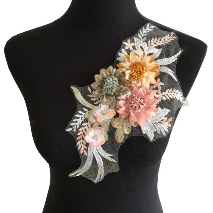 Новые блестки 3D Цветочная вышивка из кружевной ткани аппликация для свадебного