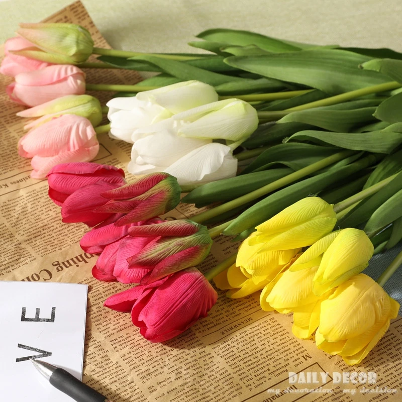 

2 bouquets! wholesale 3D real touch 5 heads Dutch tulip bouquet High simulation wedding bouquet fake tulips artificial flower