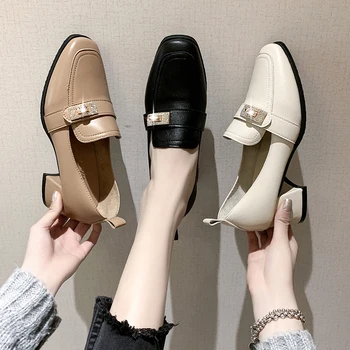 

Slip Om Slimming Shoes Branded Pumps 2020 Black Heels Chunky Sandals Clogs For Women Square Toe Lace-up All-Match High Retro