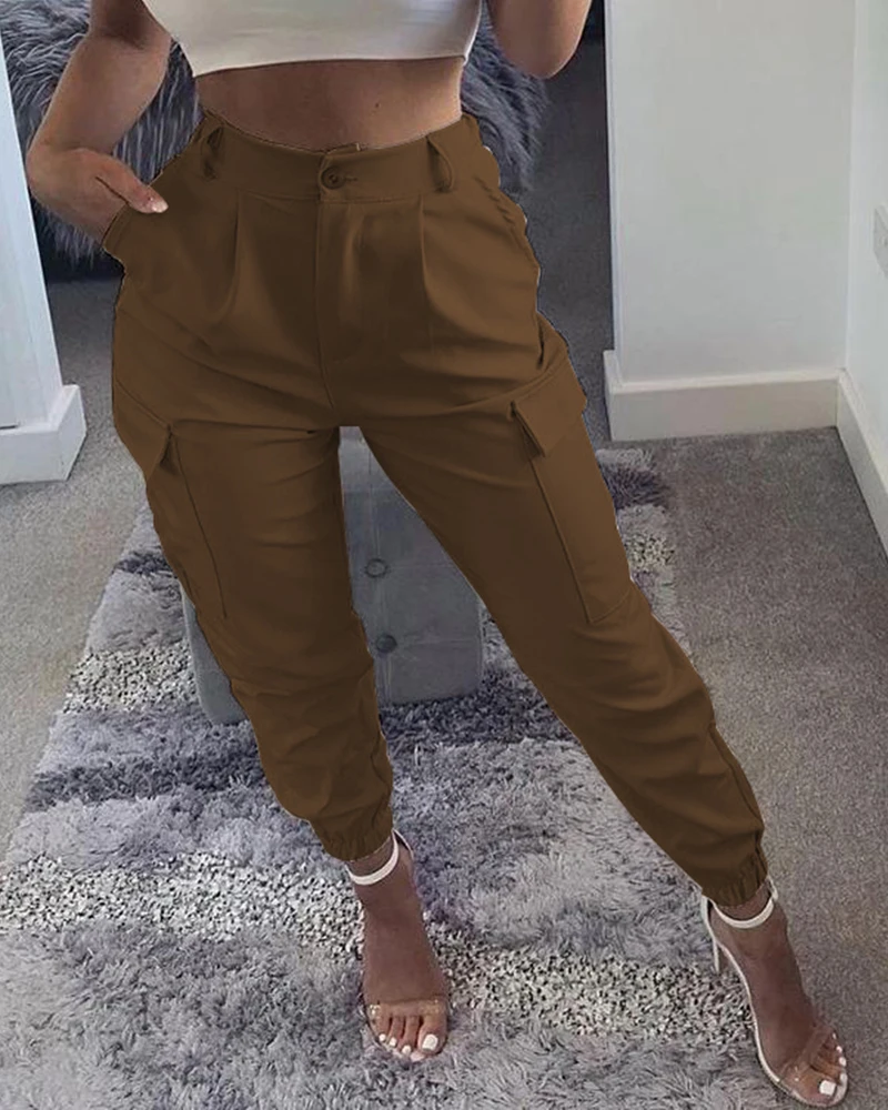 2021 Sports Zipper Pocket Design Casual Pants Without BeltLeggingPocket Design High Waisted Casual Pants