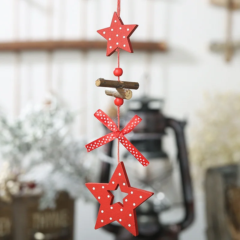 1/2/3Pc Red Dot Heart Snowflake Xmas Tree Angel Star Wooden Pendants Ornaments Christmas Hanging Decorations For Home Navidad