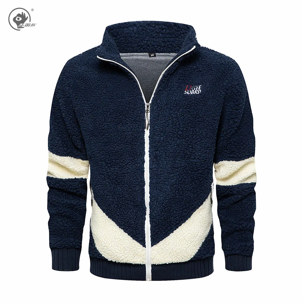

Little Rain Sweatshirt Men Winter Thick Fluffy Fleece Fur Jacket Coat Outerwear Patchwork Cardigans Streetwear Sweatshirt Mens