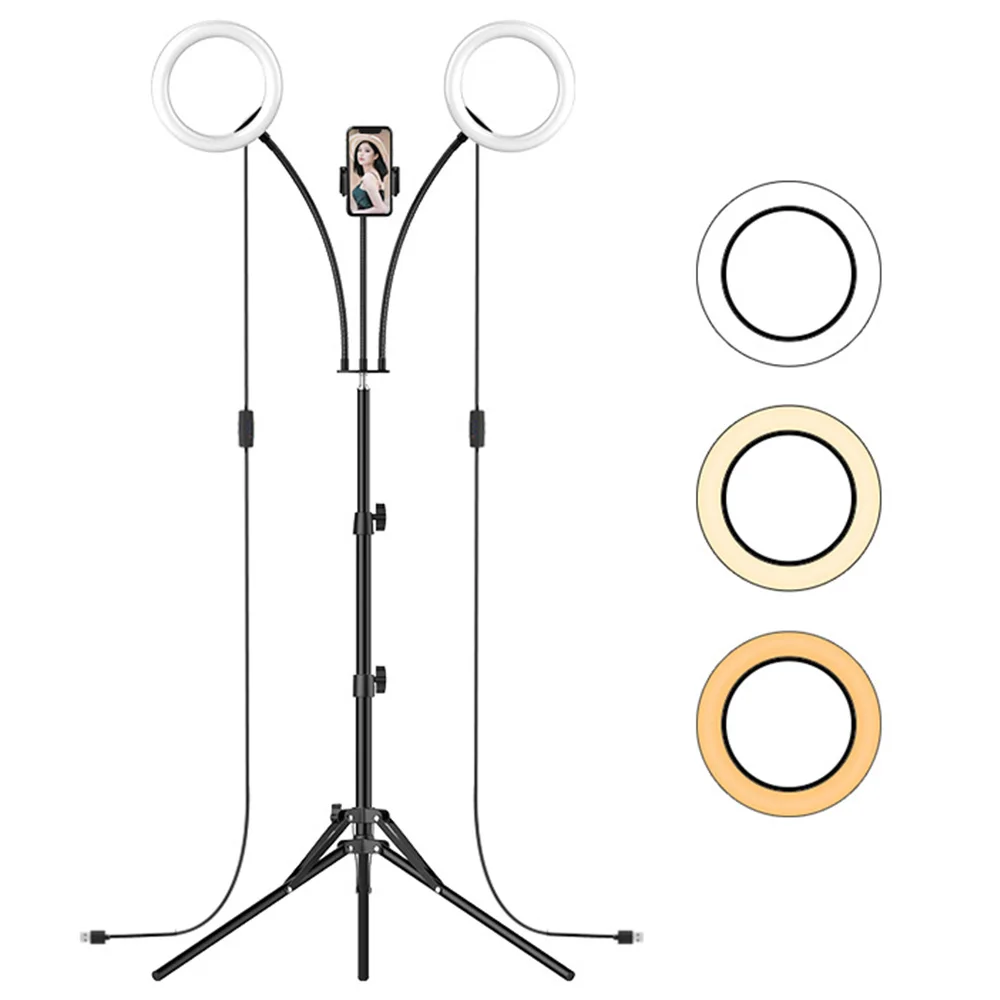 

8 inches LED Ring Light Tripod Stand, Makeup Selfie Dual Light Ring for Photography YouTube Video, Upgraded Double Ring Lights