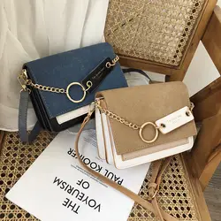 Женская сумка 2019 Новая модная роскошная сумка из нубука с цепочкой и кольцом простая Замшевая сумка через плечо контрастного цвета