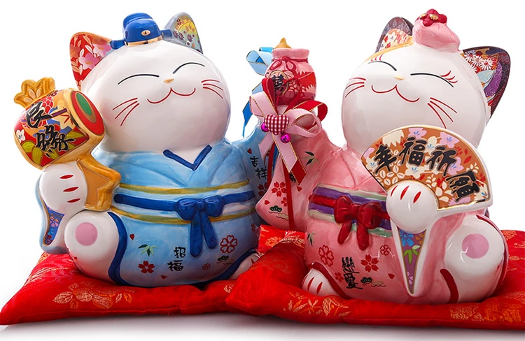 8 дюймов керамика Maneki Neko орнамент Lucky Cat Копилка японская пара Фортуна кошка фэн шуй свадебный подарок центральный