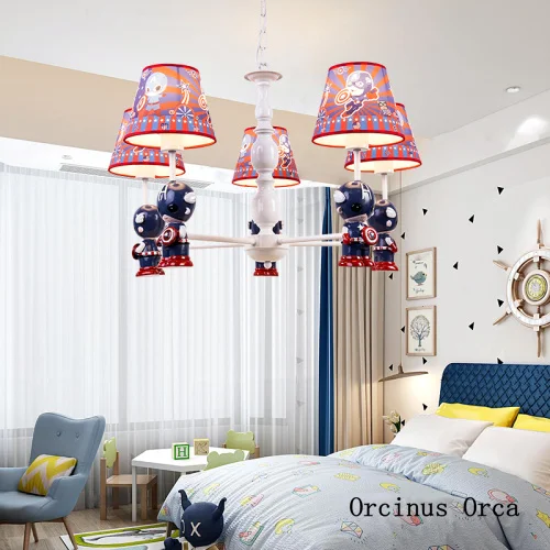 Cartoon Creative Superman Chandelier Boys Bedroom Children's Room Lamp American Heroes Blue Chandelier