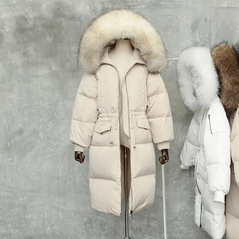 Женский пуховик с капюшоном теплая свободная парка воротником из натурального