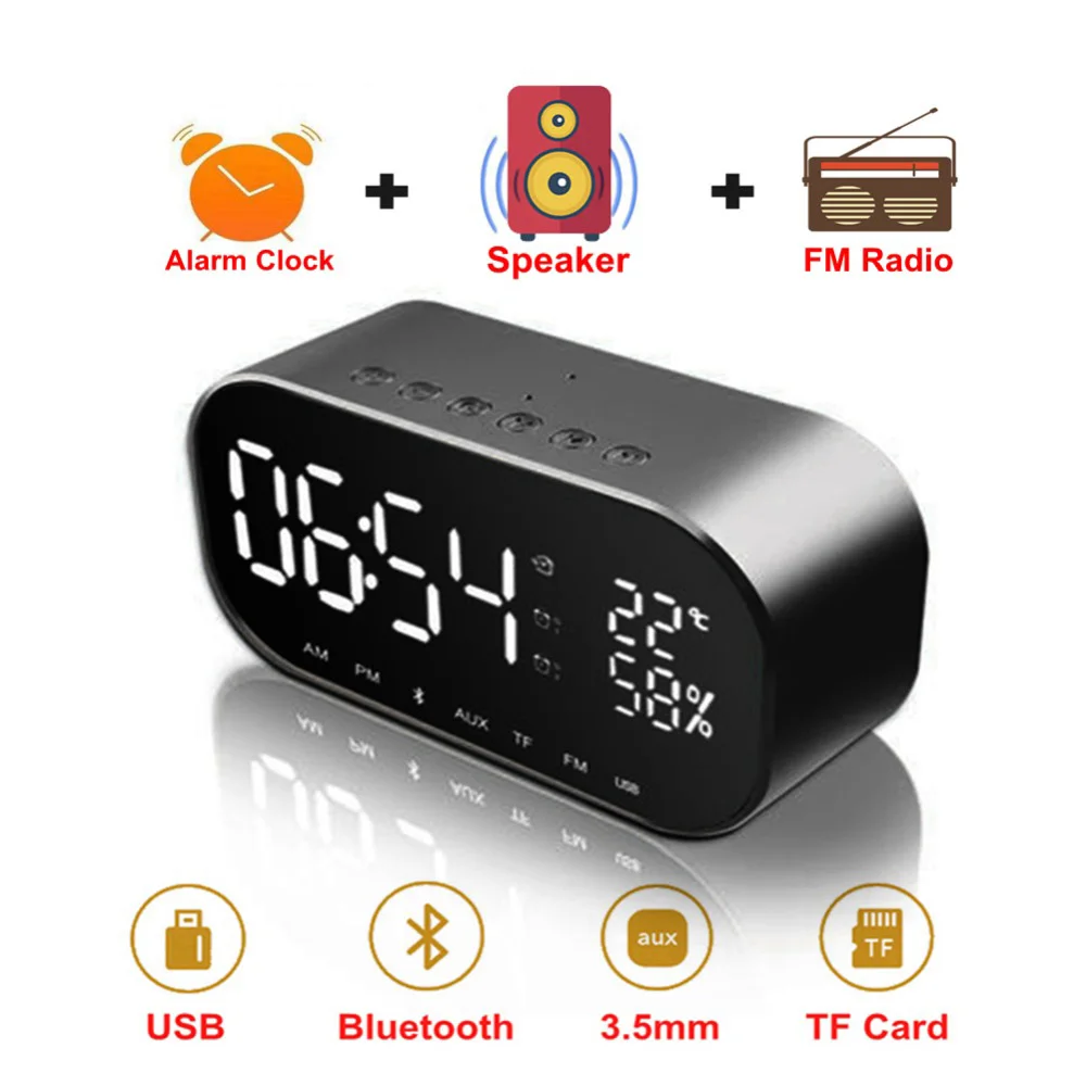 

S2 Portable Bluetooth Speaker LCD Display Wireless Stereo Subwoofer Speaker Alarm Clock Function Support FM Radio Speakers