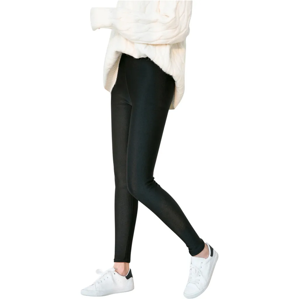 Модные зимние женские леггинсы, плюс размер, зимние теплые бархатные эластичные леггинсы, брюки, брюки с высокой талией, большие размеры, женские леггинсы - Цвет: Черный