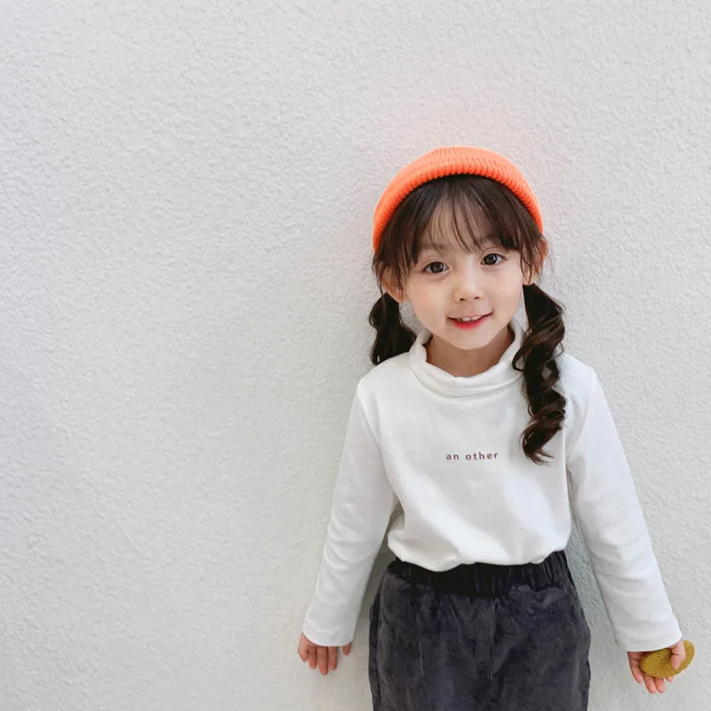 Toddler Baby Shirts Cotton Letter Long Sleeve Tops for Girls Boys Clothing High Collar Shirt Spring Autumn Casual Children Tees