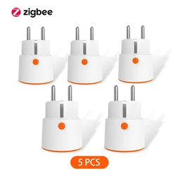 Prise d'alimentation intelligente Tuya Zigbee 3.0, 3680W, 5 pièces, 16a, prise ue, compteur, télécommande, fonctionne avec Alexa et Tuya Hub 
