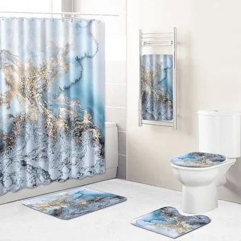 

Marble Bathroom Shower Curtain Bath Towel Mat Five Pieces Set Toilet Chamber Pot Rug Leaching Mat Cross Border on Behalf