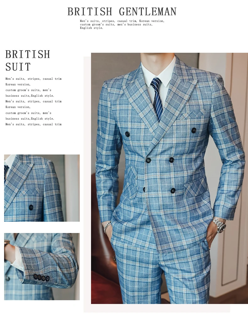 Мужские клетчатые костюмы Trajes Fiesta Hombre, двубортные костюмы, клетчатые костюмы, мужские костюмы, мужские костюмы с брюками, клубный комплект из 3 предметов