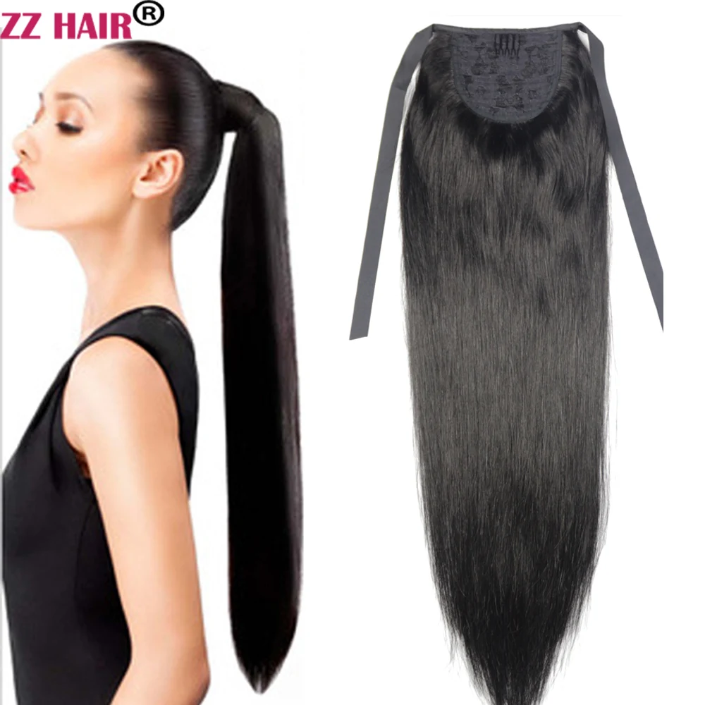 

ZZHAIR 100% человеческие волосы для наращивания, 16-30 дюймов, конский хвост, 180 г, конский хвост, натуральные бразильские прямые волосы