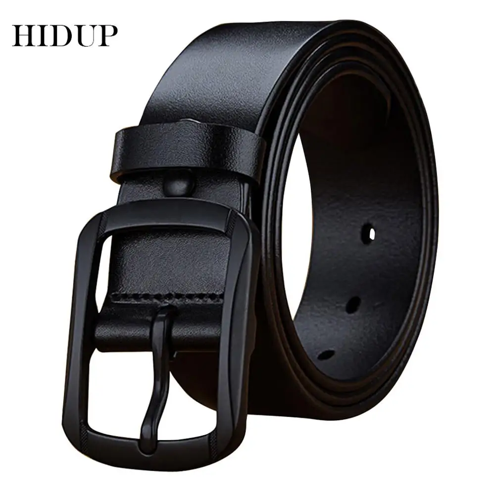 

HIDUP Top Quality Design Solid Cowhide Leather Belts Men Retro Style Genuine Leather Belt 3.8cm Width Jeans Accessories NWJ643