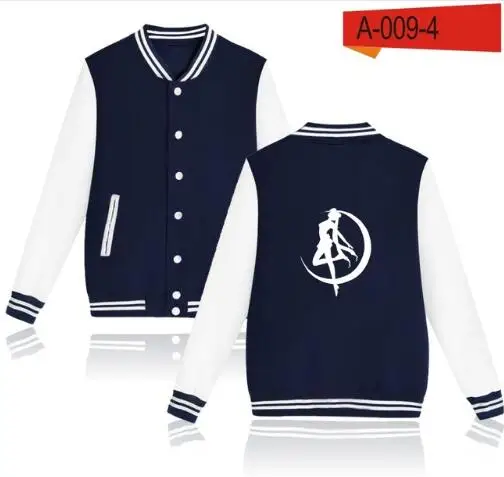 Navy Blue and White Бейсбольные куртки Сейлор Мун для женщин и мужчин, куртки-кардиганы для молодых девушек, модные хлопковые куртки с принтом, женские весенне-осенние куртки, Топ - Цвет: Navy Blue and White