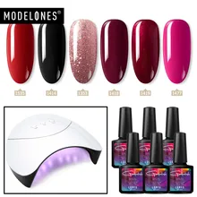 Modelones 7Pcs/Lot Nail Lamp Semi Permanent Led Gel Polish Kits Smart Sensor 36W/48W UV Lamp Nail Cure Machine Gel Lacquer Kits