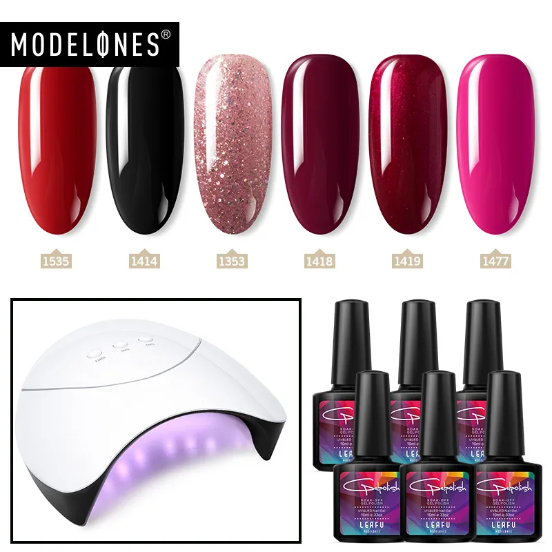 

Modelones 7Pcs/Lot Nail Lamp Semi Permanent Led Gel Polish Kits Smart Sensor 36W/48W UV Lamp Nail Cure Machine Gel Lacquer Kits