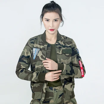 

FreeArmy Autumn Women Jacket Pilot Camouflage Jackets Female Cotton Military Zipper Fashion Coat Ladies GS-8823C