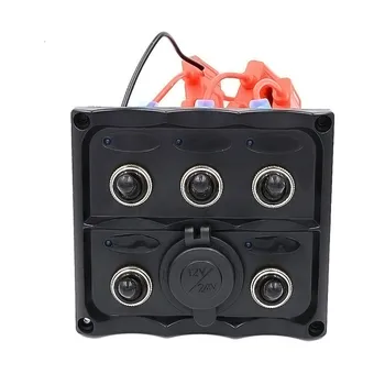 

Marine Grade Boat 5 Gang Toggle Switch Panel w/ European Din Standard Dual USB Car-charger w/ Fuse Blue LED Indicator DIY ON/OF