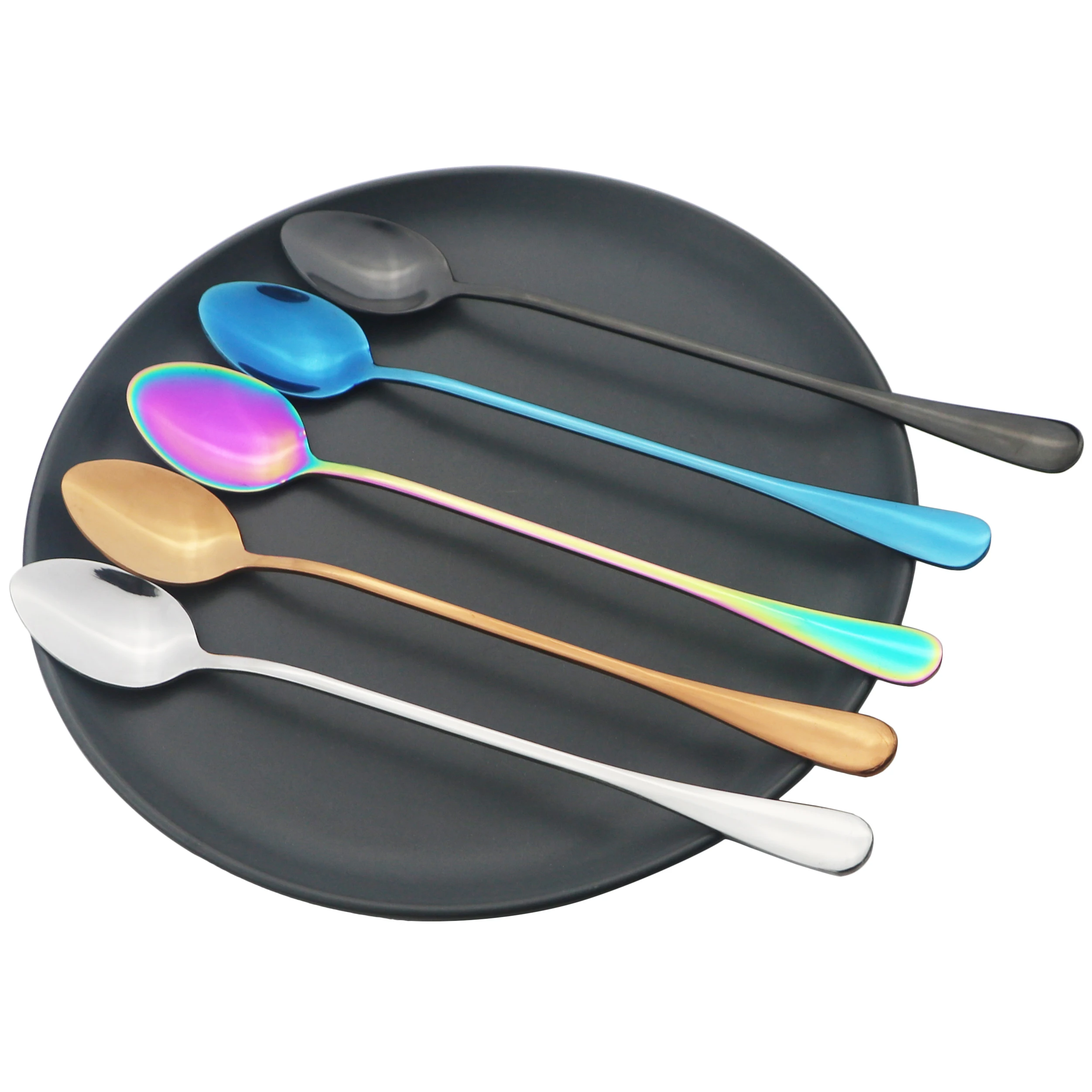 Description Picture 2 of item4Pcs Juice Coffee Stirring Spoon Set Colorful Cutlery Tea Spoon Dinnerware Ice Cream Long Handle Scoop Silverware Kitchen Tools