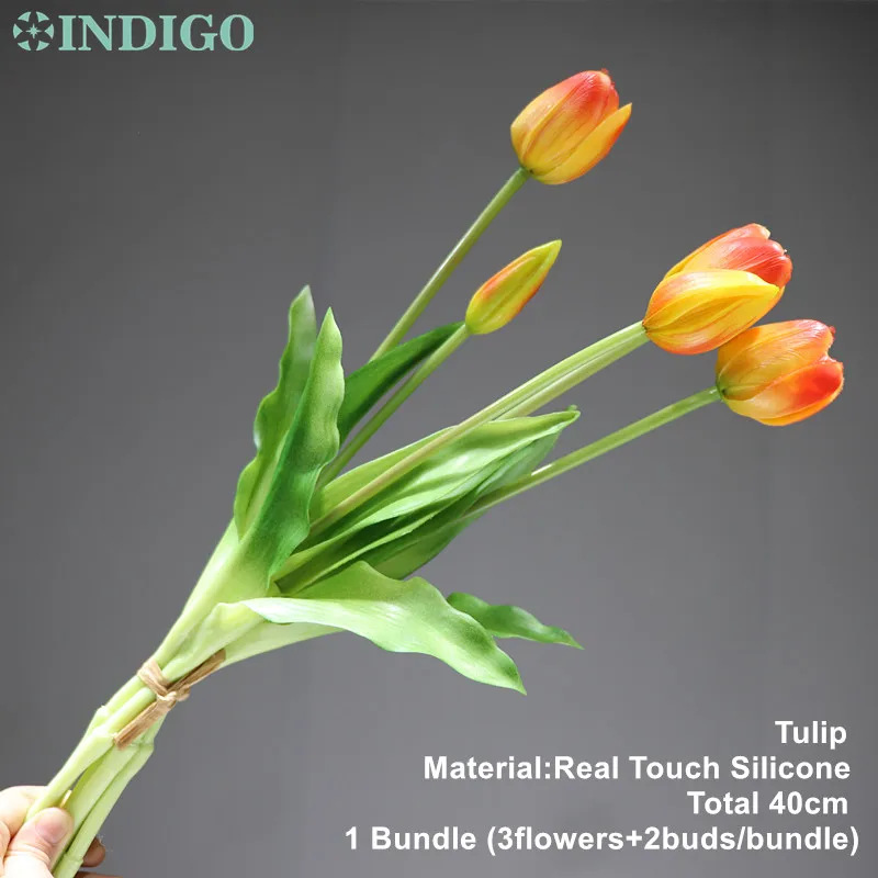 Букет тюльпанов цвета индиго (3 цветка + 2 бутона) реалистичный силиконовый