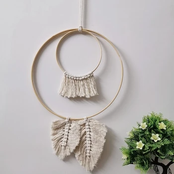 

Handmade Macrame Wall Hanging Boho Home Art Decor Boho Chic Cotton Leaf Feather, Bohemian Apartment Decorations