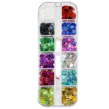 

12 Colors Holographic Snowflakes Xmas Nail Sequins Glitter Christmas Nail Art Decorations Stickers 3D Flakes Charms