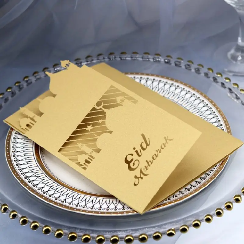  10pcs Laser Cut Hollow Church EID Mubarak Blessing Wedding Invitation Card Letter Pearlescent Paper - 4000389118785