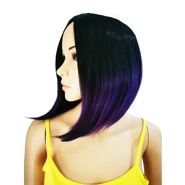 AIYEE Short Straight Brazilian Wig Synthetic Middle Part Hair Wigs Full Head for Black Women Heat Resistant Wig for Women Purple
