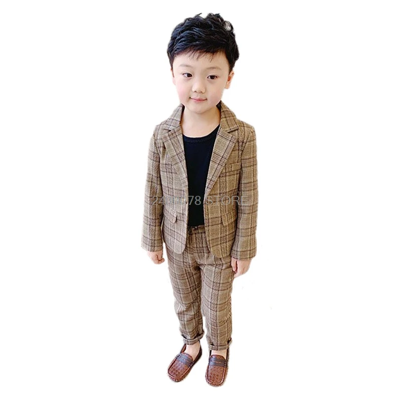 Orcan Bluce Boys Formal Clothing Kids Attire For Boy Clothes Plaid Suit Toddler Suit Set Tracksuits