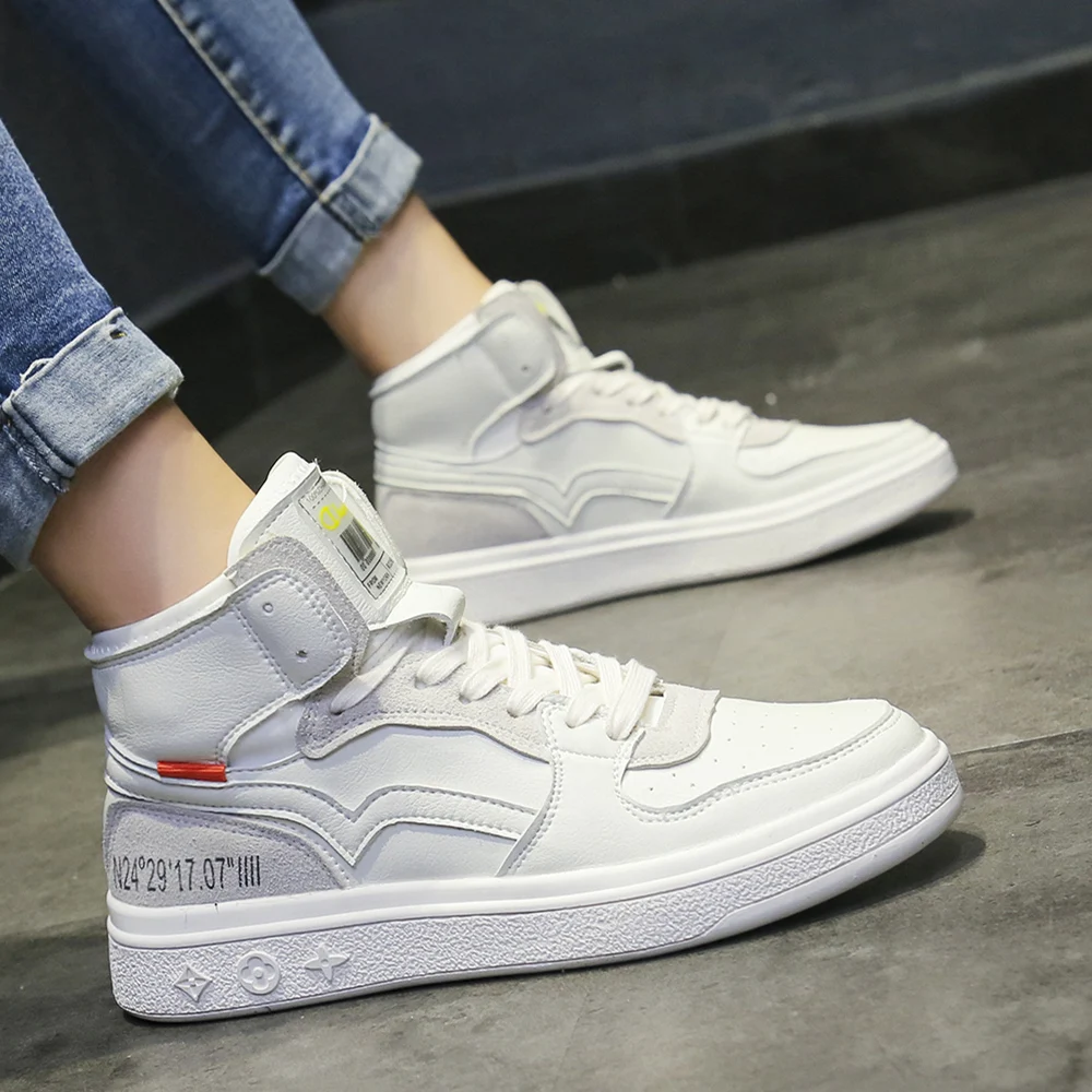 

Casual Women White Sneakers 2019 New High Tube Skateboard Shoes Comfortable Student Shoes Platform Sneakers