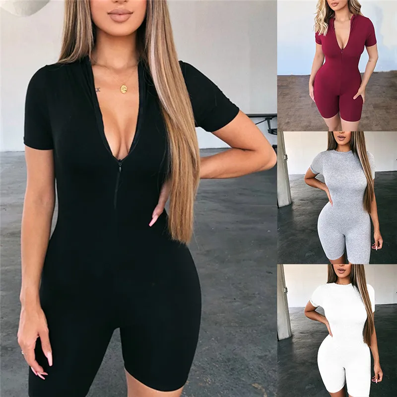 

Black Gray Bodycon Playsuit Women Wear On Both Sides Sexy Jumpsuit Autumn 2020 Zip Up Party Club Romper Jumpsuits Shorts