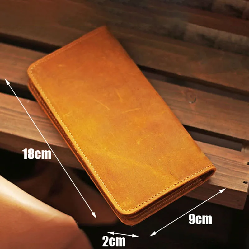 Yellow Brown AETOO Mad Horseleather Мужской винтажный Длинный кошелек ручной работы, кожаный большой кошелек на молнии, мужская кожаная сумка для телефона - Цвет: Yellow Brown