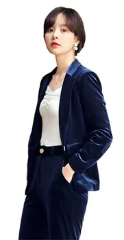 

2 PCs Velvet NotchLapel Women Suit Navy Business Pantsuits Office Formal Ladies Work Wear Blazer Outfit Pantsuit Custom Made